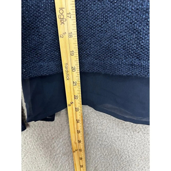 Forever 21 top womens small blue metallic weave sheer hem open back casual layer - Picture 4 of 5